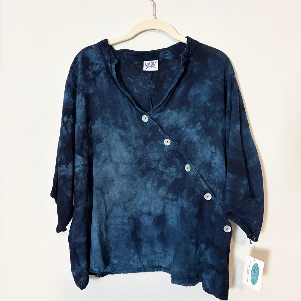 NWT Oh My Gauze 100% Cotton Tie Dye Top Blue
